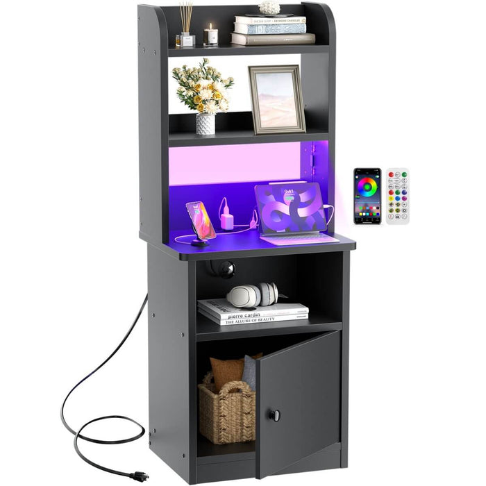 47'' Nightstand with Charging Station and LED Lights