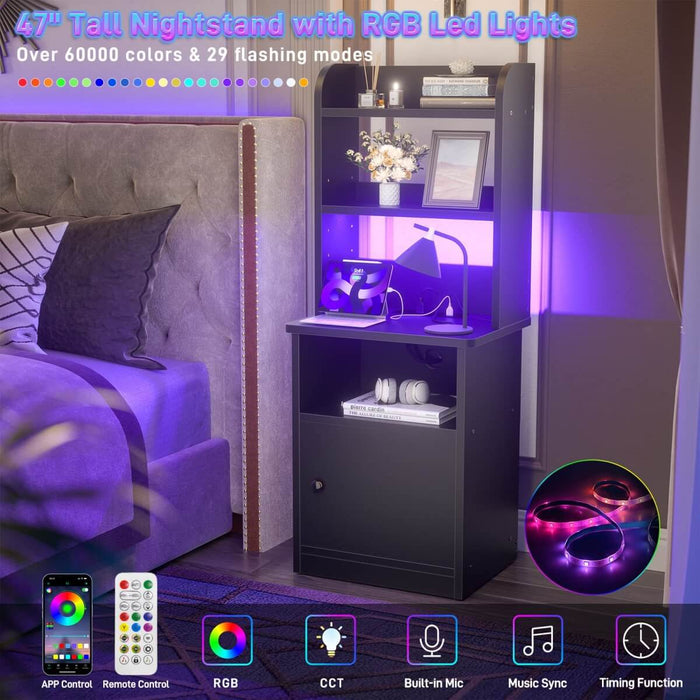 47'' Nightstand with Charging Station and LED Lights