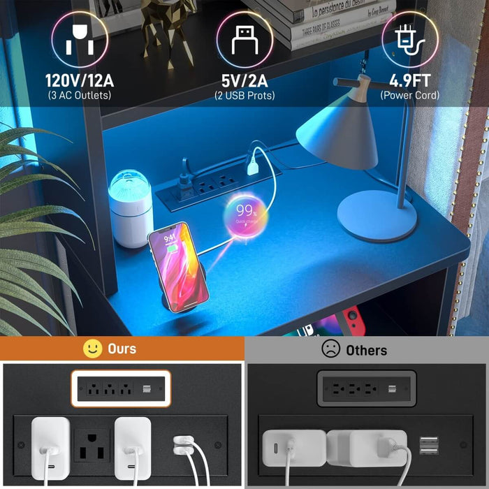 47'' Nightstand with Charging Station and LED Lights