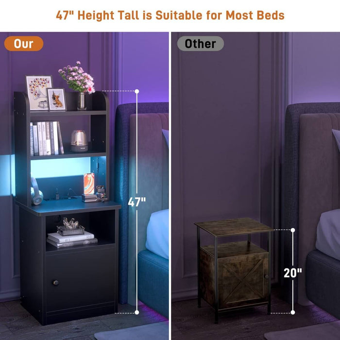 47'' Nightstand with Charging Station and LED Lights