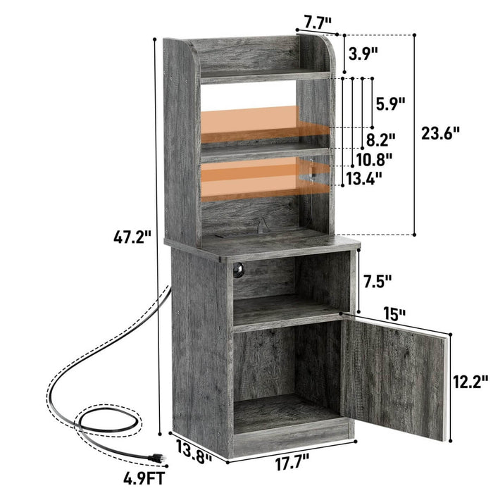 47'' Nightstand with Charging Station and LED Lights