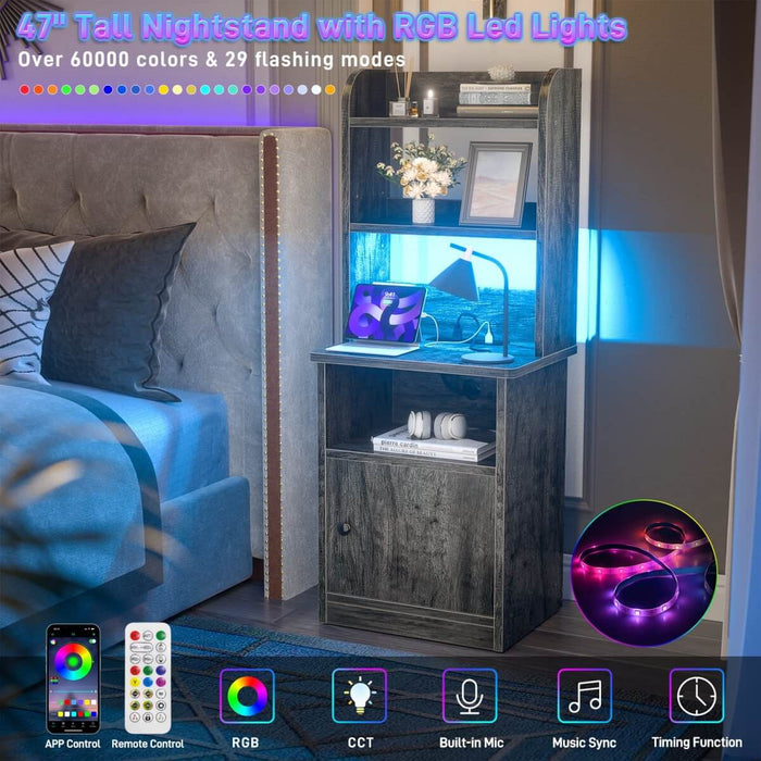 47'' Nightstand with Charging Station and LED Lights