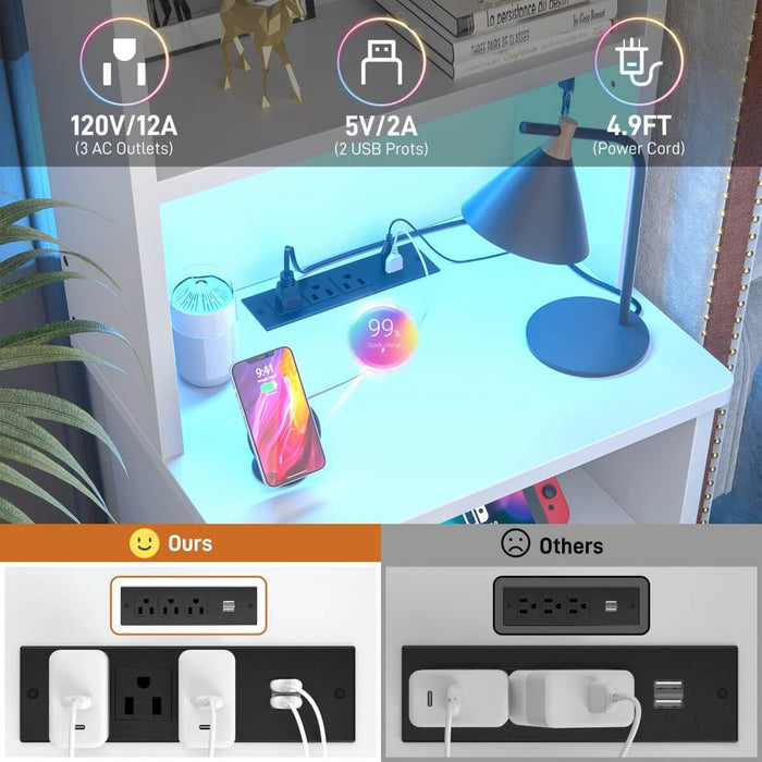 47'' Nightstand with Charging Station and LED Lights