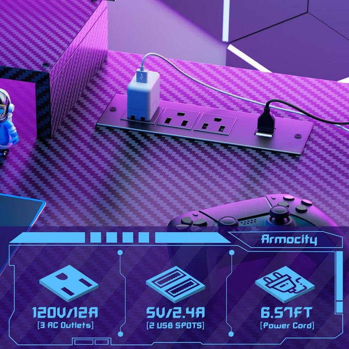 Gaming Desk with Hutch and LED Lights, Computer Table with Storage Shelves