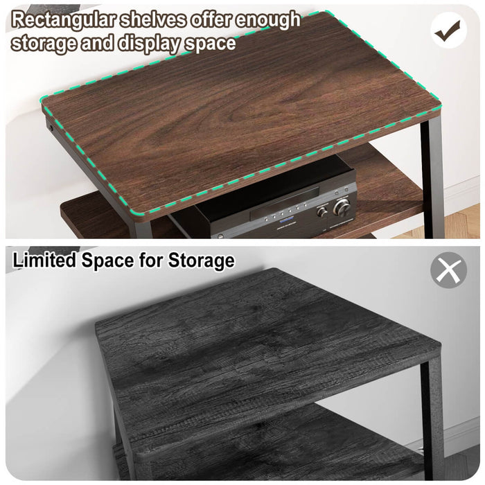 4-Tier Wooden AV Component Media Stand with Power Outlets and LED Lights