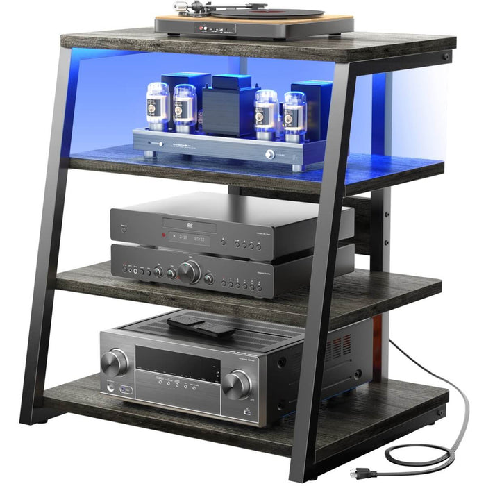 4-Tier Wooden AV Component Media Stand with Power Outlets and LED Lights