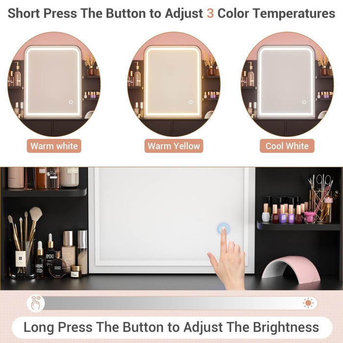 Makeup Vanity with Lighted Mirror and Drawer Storage