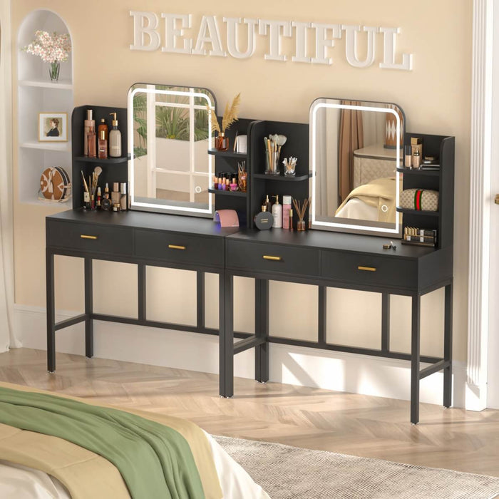 Makeup Vanity with Lighted Mirror and Drawer Storage