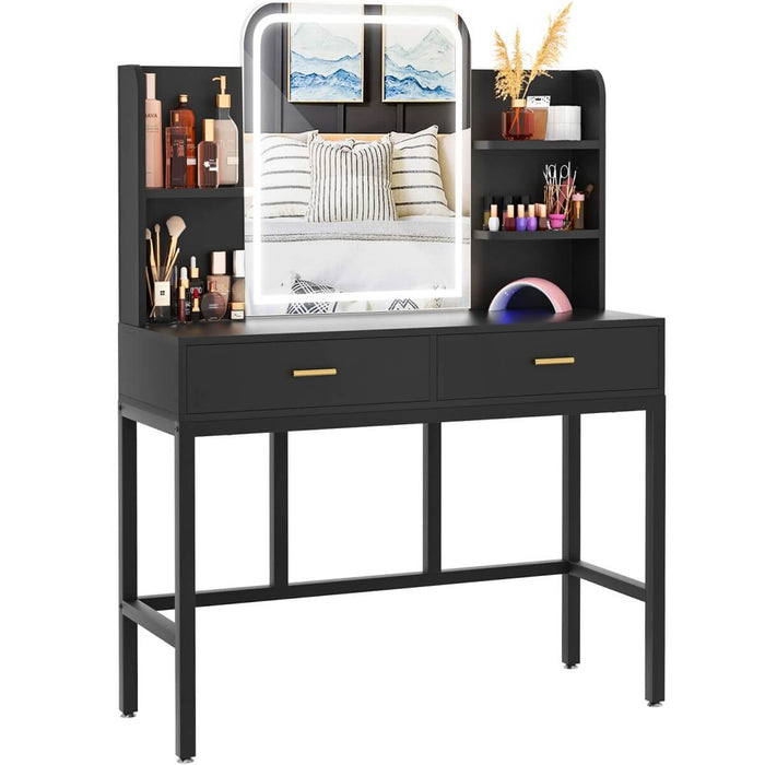 Makeup Vanity with Lighted Mirror and Drawer Storage
