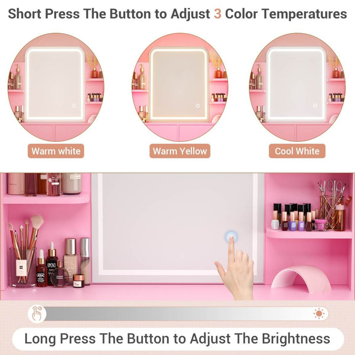 Makeup Vanity with Lighted Mirror and Drawer Storage