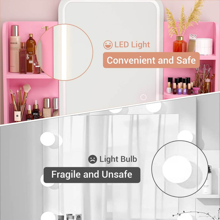 Makeup Vanity with Lighted Mirror and Drawer Storage