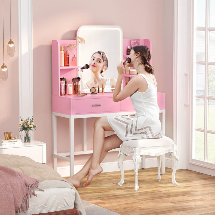 Makeup Vanity with Lighted Mirror and Drawer Storage