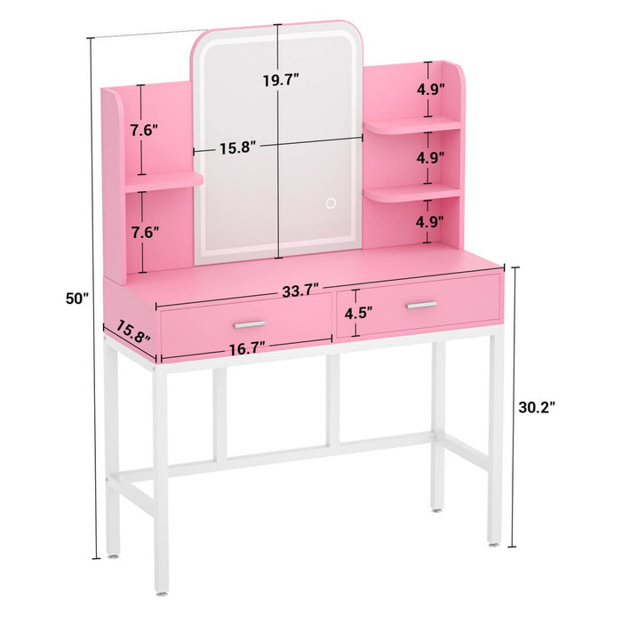 Makeup Vanity with Lighted Mirror and Drawer Storage