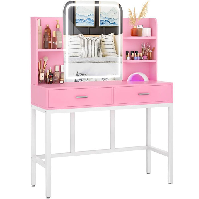 Makeup Vanity with Lighted Mirror and Drawer Storage