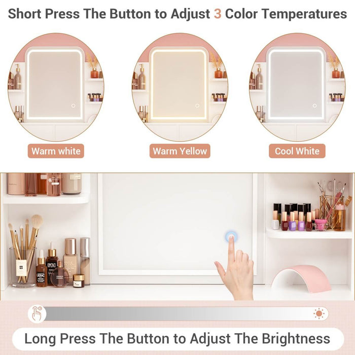 Makeup Vanity with Lighted Mirror and Drawer Storage