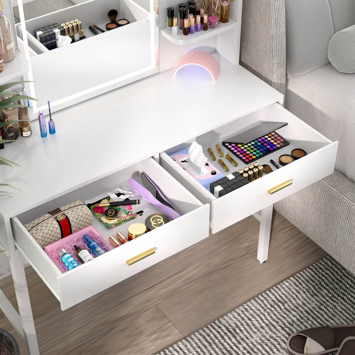 Makeup Vanity with Lighted Mirror and Drawer Storage