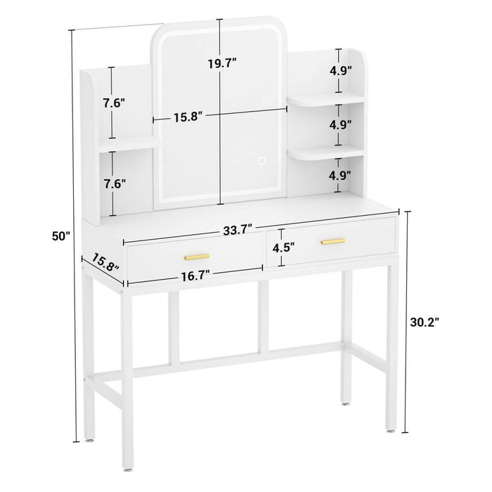 Makeup Vanity with Lighted Mirror and Drawer Storage