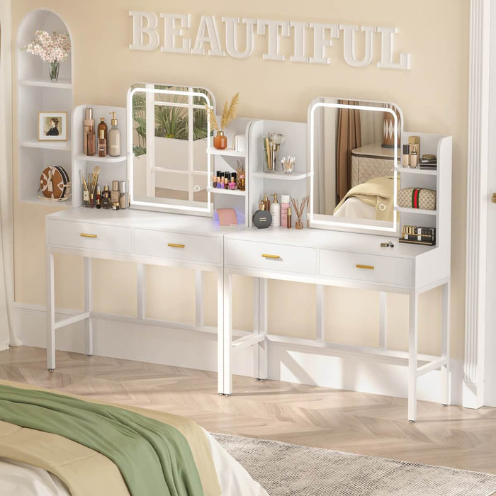 Makeup Vanity with Lighted Mirror and Drawer Storage