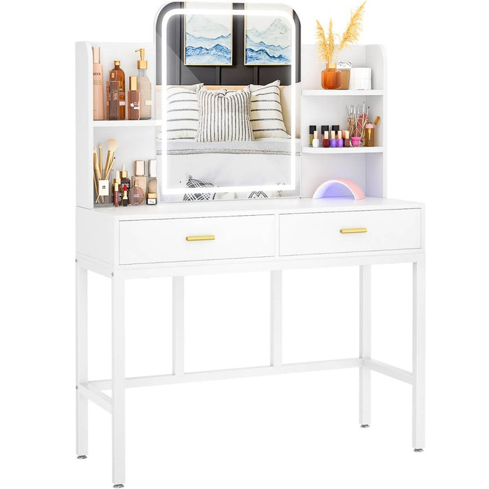 Makeup Vanity with Lighted Mirror and Drawer Storage