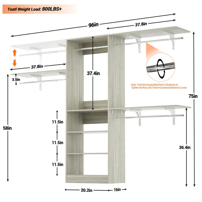 20-96'' W Closet System for Bedroom