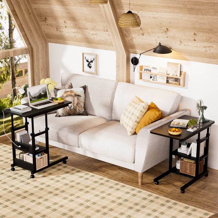 Height Adjustable C-Shaped Table with USB Port and Wheels