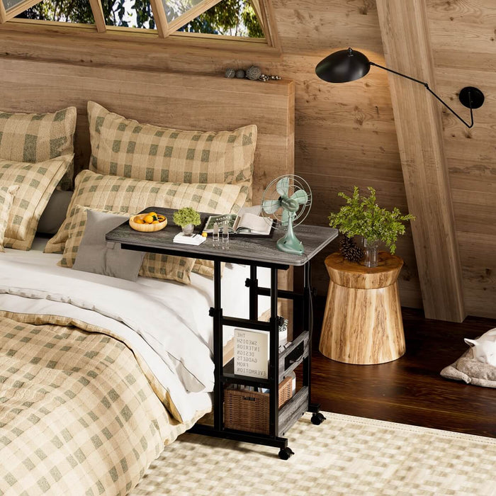 Height Adjustable C-Shaped Table with USB Port and Wheels