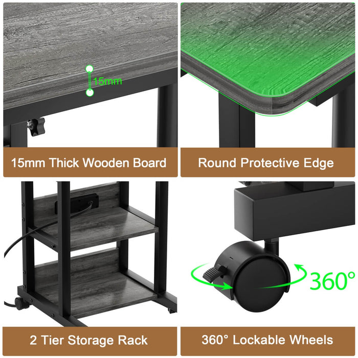 Height Adjustable C-Shaped Table with USB Port and Wheels