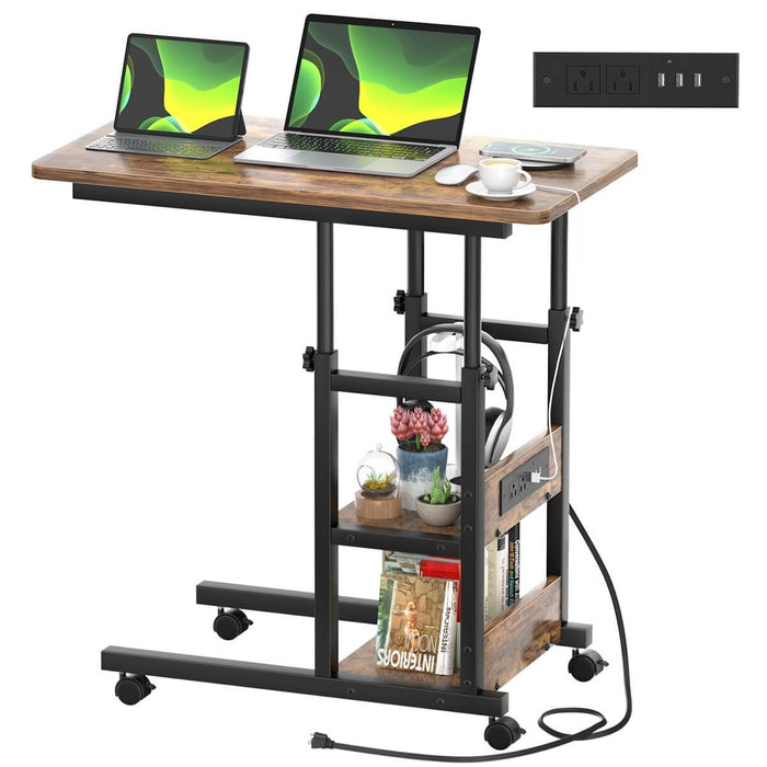 Height Adjustable C-Shaped Table with USB Port and Wheels