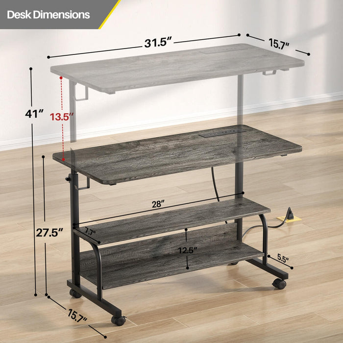 Height Adjustable Computer Desk with Charging Station