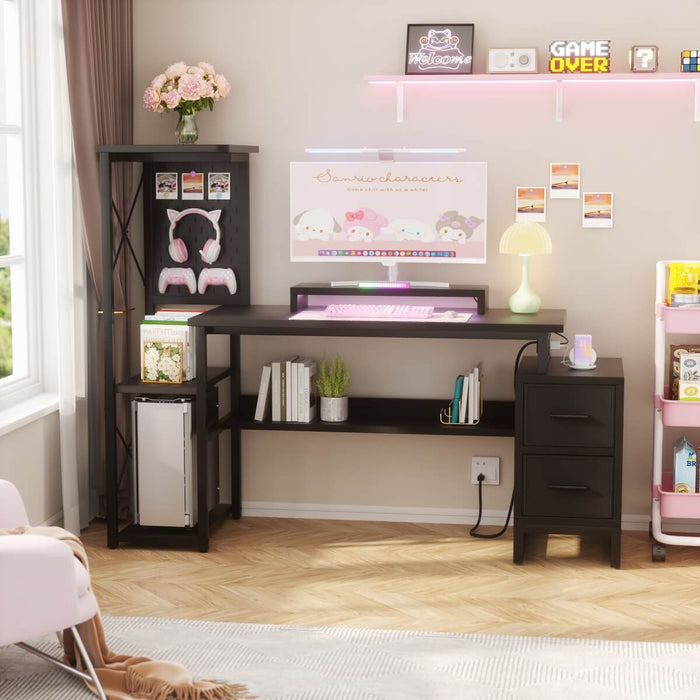 Computer Desk with Power Outlets and Fabric Drawers