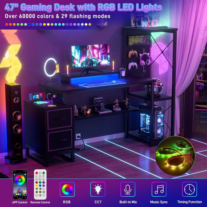 Computer Desk with Power Outlets and Fabric Drawers