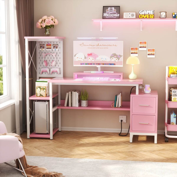 Computer Desk with Power Outlets and Fabric Drawers