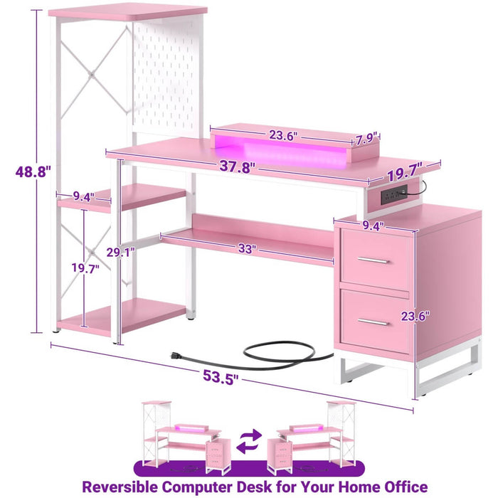 Computer Desk with Power Outlets and Fabric Drawers