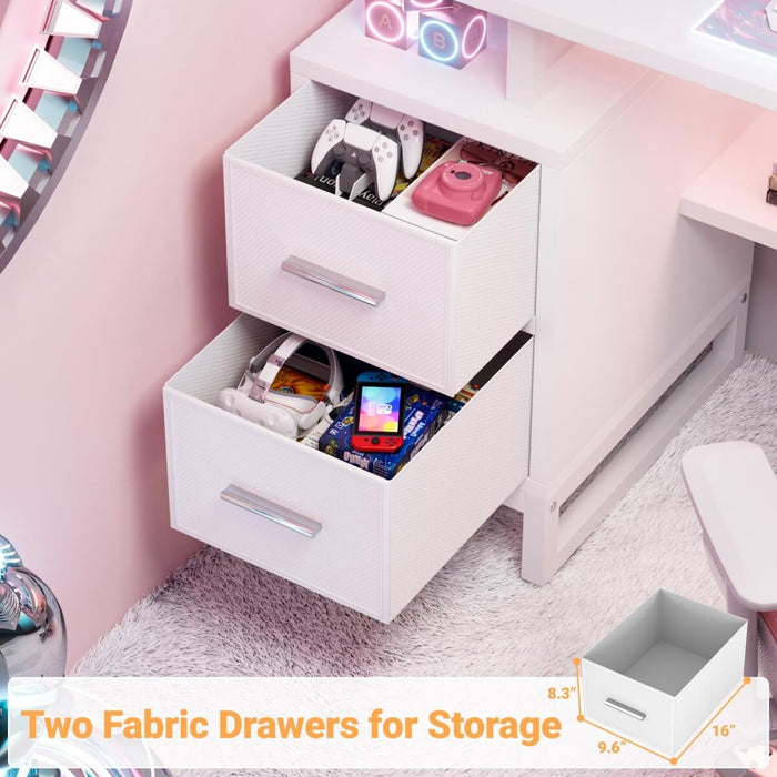 Computer Desk with Power Outlets and Fabric Drawers