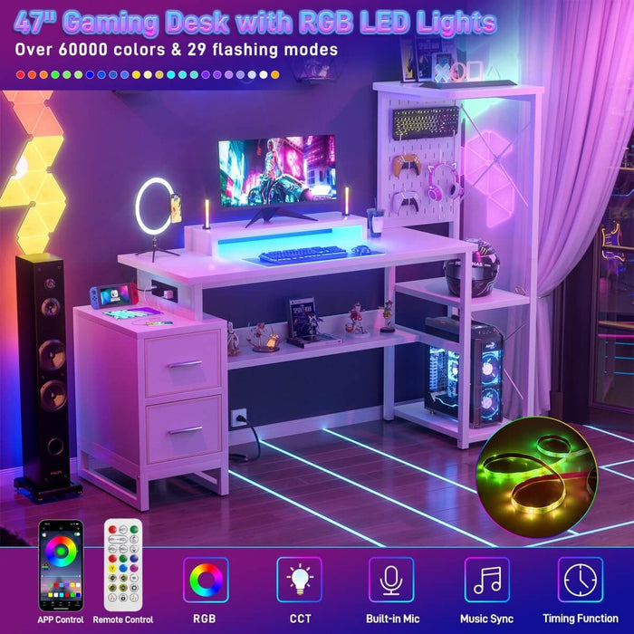 Computer Desk with Power Outlets and Fabric Drawers