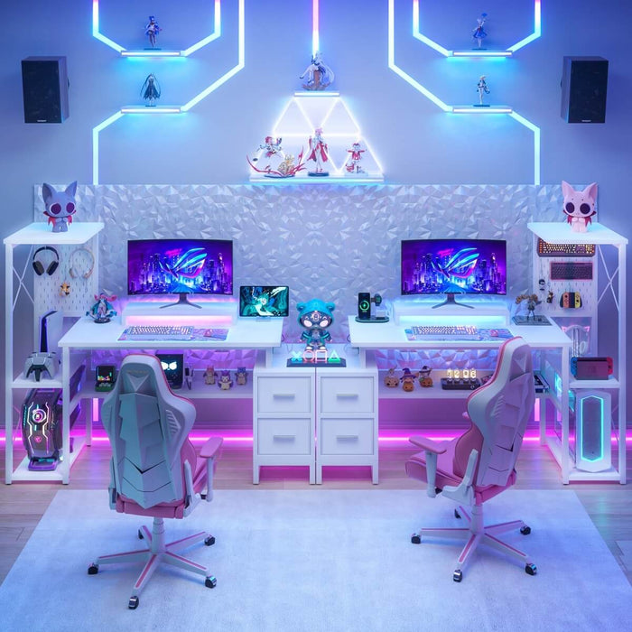 Computer Desk with Power Outlets and Fabric Drawers