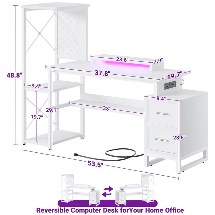 Computer Desk with Power Outlets and Fabric Drawers