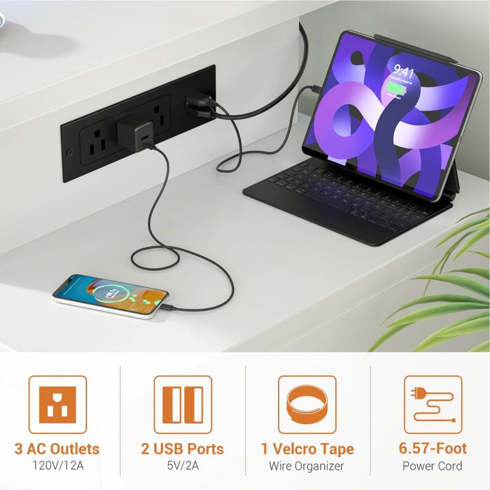 Computer Desk with Power Outlets and Fabric Drawers