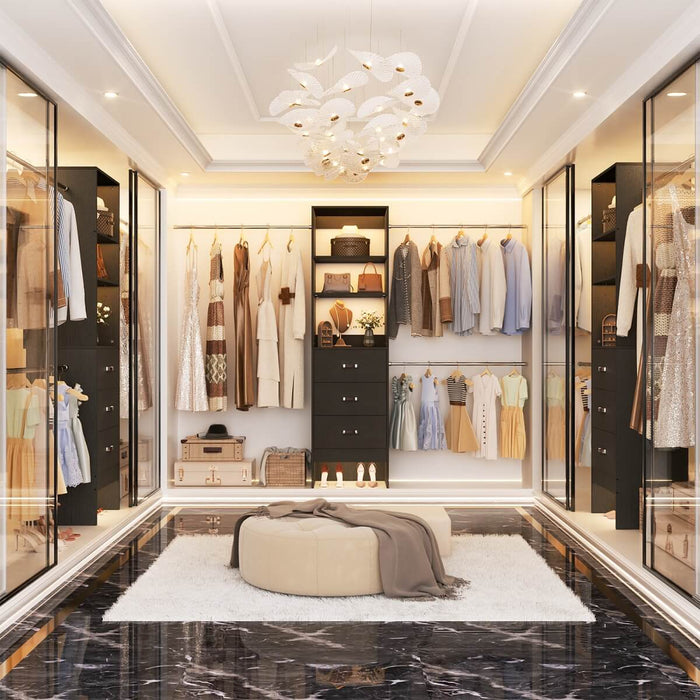 21 - 96 Inch Adjustable Closet System with 3 drawers, Hanging Rods, Storage Shelves