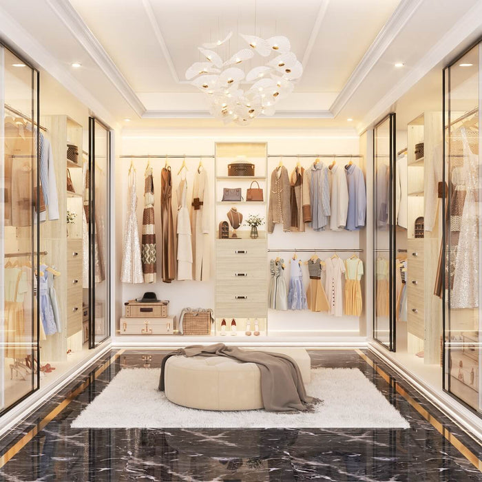 21 - 96 Inch Adjustable Closet System with 3 drawers, Hanging Rods, Storage Shelves