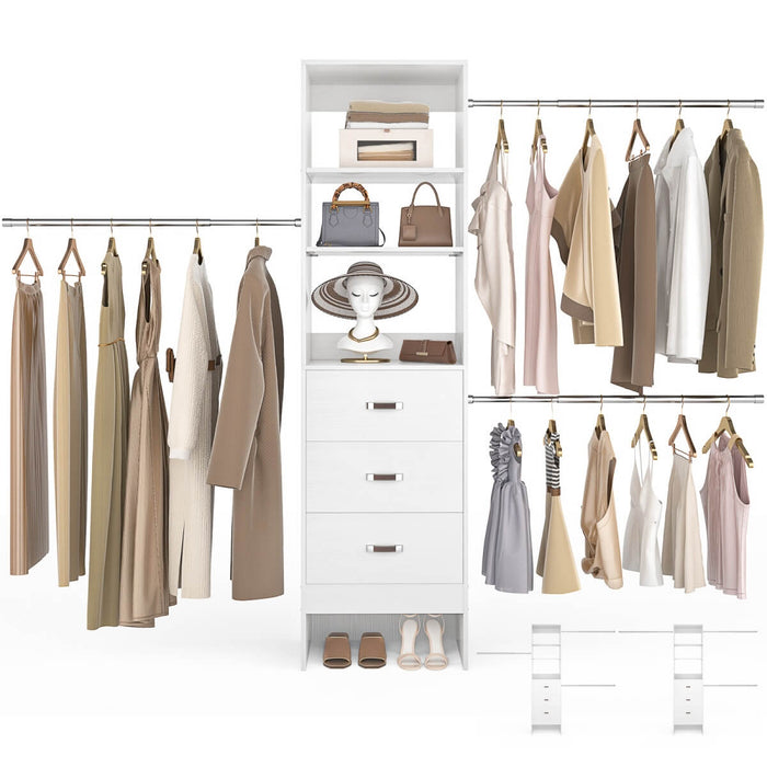 21 - 96 Inch Adjustable Closet System with 3 drawers, Hanging Rods, Storage Shelves