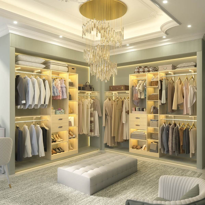 96'' Closet Organizer with 13 Shelves, DIY Closet System with Drawers and Hanging Rods