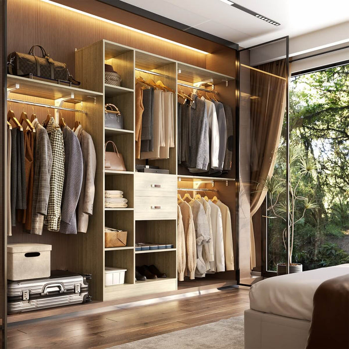 96'' Closet Organizer with 13 Shelves, DIY Closet System with Drawers and Hanging Rods