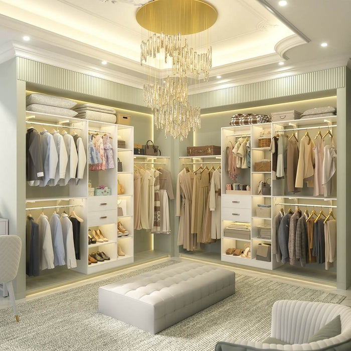 96'' Closet Organizer with 13 Shelves, DIY Closet System with Drawers and Hanging Rods