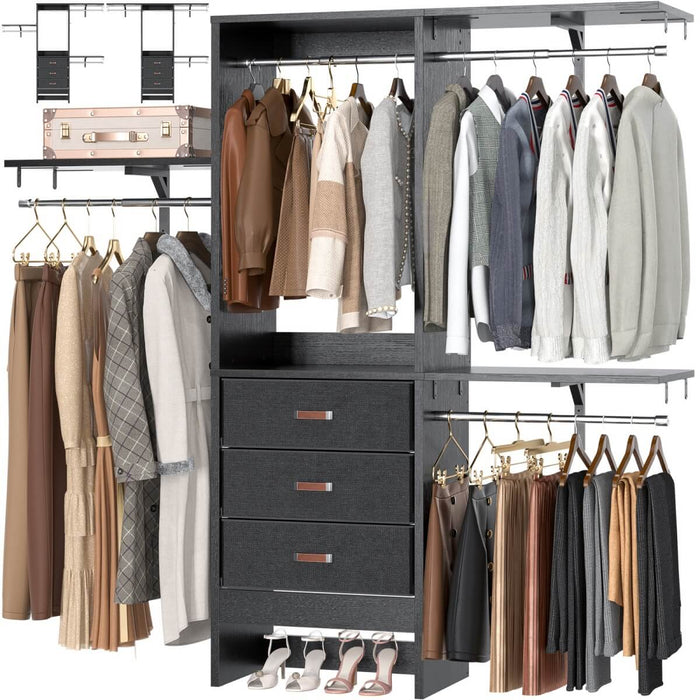 60'' Closet System with 3 Fabric Drawers