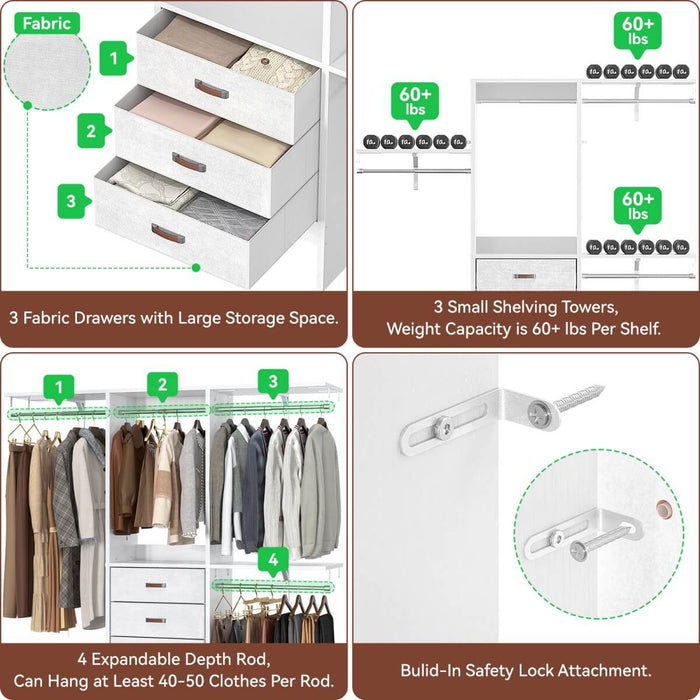 60'' Closet System with 3 Fabric Drawers