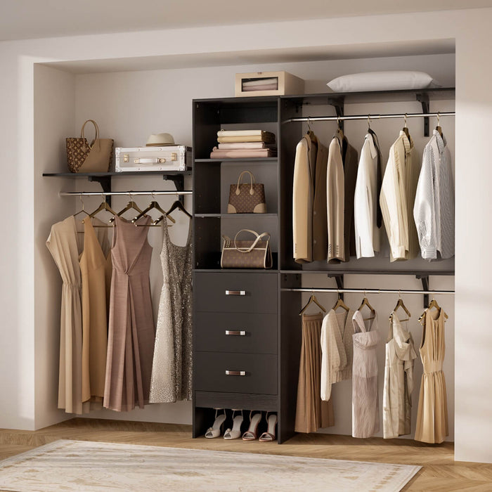 96'' Closet Organizer System with 3 Drawers and Shelf Towers