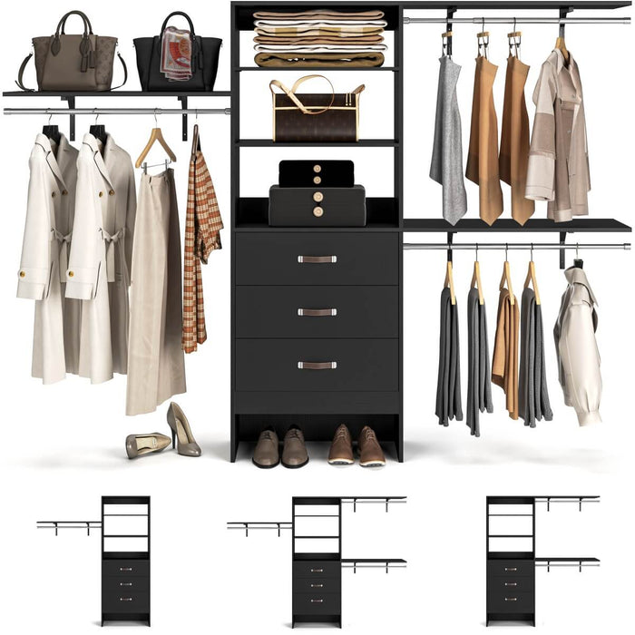 96'' Closet Organizer System with 3 Drawers and Shelf Towers