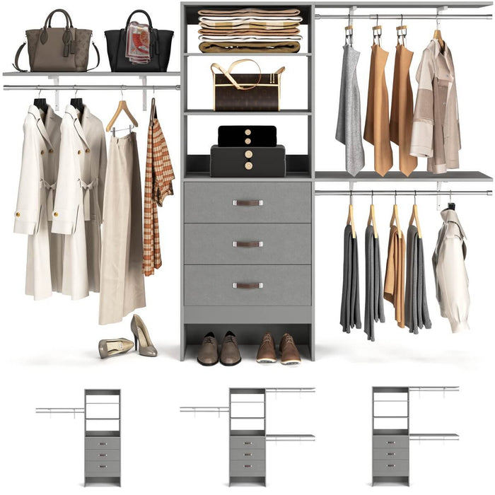 96'' Closet Organizer System with 3 Drawers and Shelf Towers