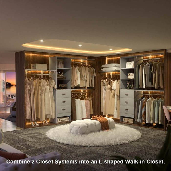 96'' Closet Organizer System with 3 Drawers and Shelf Towers